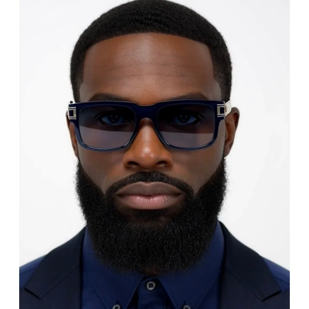Square Blue Sunglasses Gold Accent Modern Fashion Shades Driving Beach Style New